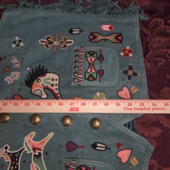 Double D Ranch Green Suede Beaded Vest Women's XL - Picture 11 of 11